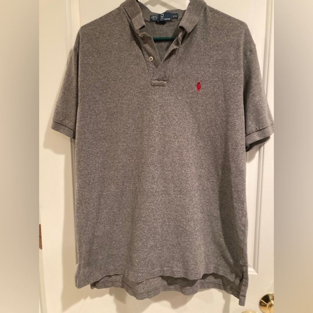 Polo by Ralph Lauren Men’s Short Sleeve Pique Shirt Gray with Red Logo Size L